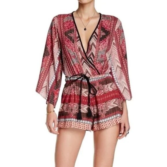 Angie Red Tribal Print V-Neck Romper - Picture 1 of 7